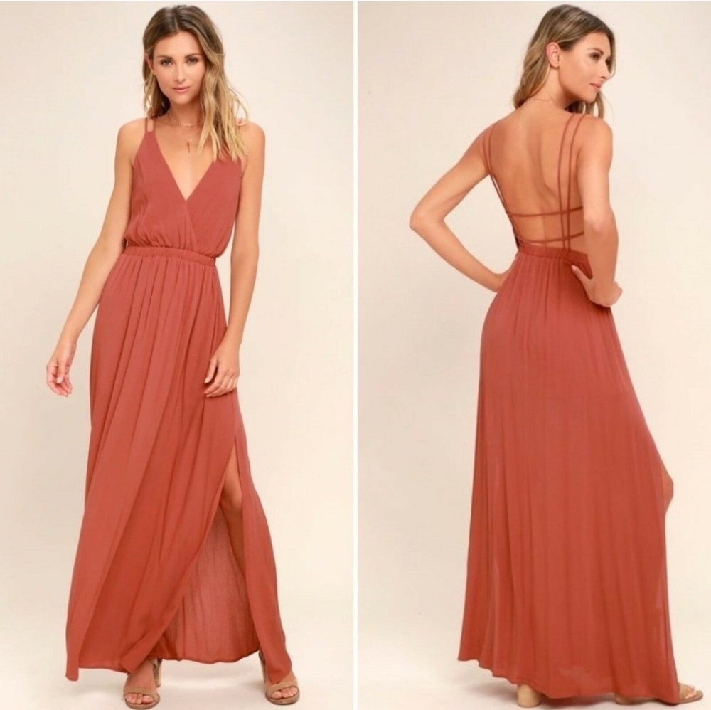 NWT Lulus Lost in Paradise Peachy Strappy Dress Maxi Size Small